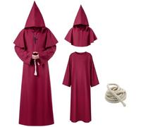 Aitsite Monk Costume Adult Men, Medieval Friar Hooded Monk Costume,Renaissance Priest Robe With Hood And Cross Necklace, Halloween Performance Cosplay Costume
