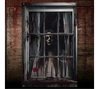 Aitsite Scary Halloween Window Decorations, 120 x 80cm HD Print Window Blood Silhouette Window Curtain Cover, Scary Halloween Window Decor for Halloween Indoor Outdoor Party Decorations (A)