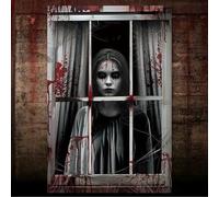 Aitsite Scary Halloween Window Decorations, 120 x 80cm HD Print Window Blood Silhouette Window Curtain Cover, Scary Halloween Window Decor for Halloween Indoor Outdoor Party Decorations (B)