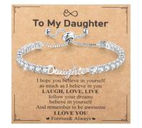 Aitsite To My Daughter Bracelet, Sparkling Cubic Zirconia Bracelet for Birthday Christmas Mothers Day，Bracelets Gifts for Daughter Women with Box/Card