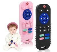 AiTuiTui 2 Pack Baby Teether for Teething Relief Baby Toys 0 3 6 12 Months, Sensory Silicone Remote Control Baby Teether Toy for Babies Newborn Infant Boy Girl Autism Toys for Baby Gifts, Black & Pink