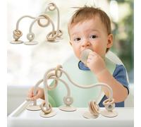 AiTuiTui Baby Teething Toys, Multi Purpose High Chair Suction Teether Toy for Toddler 0-2+ Years, Sensory Toys with Wooden Ring Suitable for 0-6 Month Infant Gifts, Beige