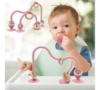 AiTuiTui Baby Teething Toys, Multi Purpose High Chair Suction Teether Toy for Toddler 0-2+ Years, Sensory Toys with Wooden Ring Suitable for 0-6 Month Infant Gifts, Dark Red