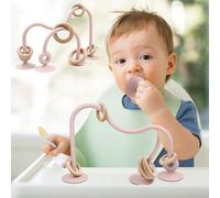 AiTuiTui Baby Teething Toys, Multi Purpose High Chair Suction Teether Toy for Toddler 0-2+ Years, Sensory Toys with Wooden Ring Suitable for 0-6 Month Infant Gifts, Light Pink