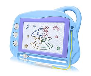 AiTuiTui Magnetic Drawing Doodle Board for Kids, Travel Size Colorful Writing Tablet-Mini Erasable Etch Sketching Pad Educational Toys for Toddlers 3 4 5- Blue