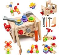 AiTuiTui Wooden Kids Tool Set Boys Girls Toys, 29 Pcs Montessori Wooden Tool with Bench for 3+ Year Old Boy Girl Birthday Gift, Role Play Educational Construction Toddler Toys