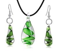 Aituo Murano Inspired Design Personality Spiral Tornado Style Coloured Glaze Necklace Earrings Set (Green)