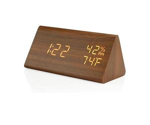 AiTURE Digital Alarm Clock,LED Bedside Clock with Large Digit Display, 3 Alarm Settings, Humidity & Temperature Detect, Wood Made Electric Clocks for Bedroom, Bedside (Brown) (Brown)