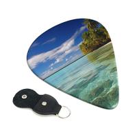 Aitutaki lagoon, Cook Islands Guitar Picks 6 Pcs, 0.46mm Thickness Celluloid Plectrum with Leather Picks Holder, Personalized Guitar Pick for Bass Electric Acoustic Guitars Lovers Gift