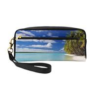 Aitutaki Lagoon, Cook Islands Leather Makeup Bag Pencil Case Portable Cosmetic Organizer Pouch