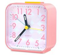 Aitvsfao Alarm Clock, Silent Alarm Clocks Bedside Non Ticking Table Bedside Clock Battery Powered Large Display Snooze Light Clocks for Heavy Sleepers Bedrooms Office Travel (Pink)