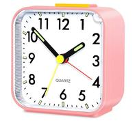 Aitvsfao Alarm Clock, Silent Bedside Non Ticking Alarm Clocks Table Bedside Clock Battery Powered Large Display Snooze Light Clocks for Heavy Sleepers Kids Bedrooms Office Travel (Pink)
