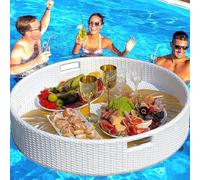 AityBuy 60/80cm Rattan Woven Serving Tray For Pool Parties And Relaxing,Floating Serving Trays Table,Breakfast Tray On The Water,Food Tray 80cm