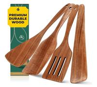 AIUHI Premium Teak Wood Spatula Set - Paddle, Turner, Slotted, Wood Scraper - Nonstick, Heat Resistant, Ergonomic Design - Brown, 12.5 inches