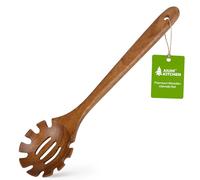 AIUHI Teak Wooden Pasta Fork with Teech, 12.8" Slotted Noodle Server, Heat-Resistant Nonstick-Safe Kitchen Utensil for Stirring & Serving