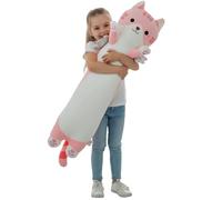 Aiuidun 43.3" Long Cat Plush Pillow with Wings - Super Soft Stuffed Animal for Kids & Adults, Cute Body Pillow for Sleeping, Squishy Cat Plushies Gifts for Girls (Pink)