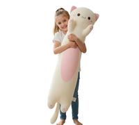 Aiuidun Long Cat Plush Pillow - 43.3 Inch Ultra Soft Stuffed Animal Body Pillow for Kids & Adults, Cute Kawaii Kitten Plushie Toy, Gift for Cat Lovers, Girlfriend, Girls Birthday (Big Eyes White)
