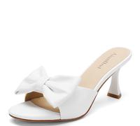 AIUNIIND Women's Kitten Heels - Bow Round Open Toe Slip On Sandals 2 3/4-Inch Comfortable Low Heels, Perfect for Wedding, Dates, Casual, Office & Summer Parties, White, 7.5 UK