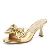 AIUNIIND Women's Kitten Heels - Bow Round Open Toe Slip On Sandals 2 3/4-Inch Comfortable Low Heels, Perfect for Wedding, Dates, Casual, Office & Summer Parties, Gold, 8 UK