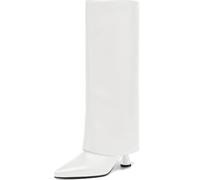 AIUNIIND Womens Knee High Boots Fold over Shark Boots Slouchy Pointed Toe, Tall Boots Faux Leather Dress Boots, White, 6 UK