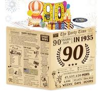 Funny 90th Birthday Card for Women Men, 3D Pop Up 90th Birthday Decorations for Her Him, Happy 90th Birthday Gifts for Grandma Grandpa, Jumbo 90 Year Old Birthday Card, Review of 1935, Classy (8"x10")