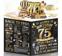 Aiunmiol 75th Birthday Card for Men Women, 3D Pop Up & Large 75th Birthday Gifts for Him Her, Back to 1951 Happy 75 Year Old Birthday Decorations for Mom Dad Grandma Grandpa Nephew, Black Gold