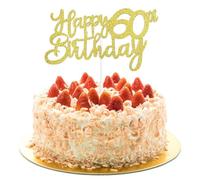 AIVEKE Birthday Cake Toppers Glitter Gold - 60th Happy Birthday Cake Topper Glitter Cake Cupcake Desserts Topper Decoration for Birthday Anniversary Party Decorations