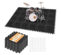 AiVeUao 24Pcs Sound Absorbing Interlocking Floor Mats, 11 x 11 x 0.3 Inch High Density Piano Carpet Drum Rug, Non-Slip Anti Vibration Soundproof Pads, Black