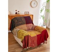 AIVIA Boho Throw Blanket, Colorful Chenille Jacquard Bohemian Chair Recliner Furniture Cover Aztec Hippie Throws Loveseat Sofa Blankets (60" x 75", Red Green Navy Yellow)