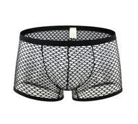 AIVibrat Men's Sexy Mesh Underwear Boxer Shorts Low Waist See-Through Fishnets Breathable Briefs, Black, XXL