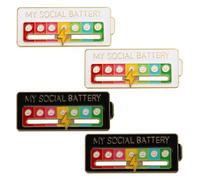 AIVIOI Social Battery Enamel Pin Set, 4 Pieces Creative Badge, Zinc Alloy Circular Brooch, Multi-Color Emotional Expression Pins, Contemporary Style, 5CM Size, Pin Back Mounting