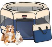 Aivituvin Dog Playpen, Foldable Pet Play Pens with Carrying Bag for Cat, Puppies, Rabbits, Portable Dog Tent Crates Cage for Travel Camping Indoor Outdoor, Removable Shade Cover, Blue S