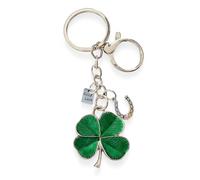 aiviwiai Four Leaf Clover Good Luck Keyring with Horseshoe Charm - Green Enamel Shamrock & Silver Tag Key Chain - Lucky Gift for Learner Driver Exams Wedding Favours (2 Pack)