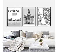 AIVYNA Black And White World City Street Map Building Posters Liverpool City Map Canvas Painting Wall Art Picture Print Home Decor Frameless