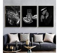 AIVYNA Black White Poster Vintage Prints Man Woman Portrait Camera Canvas Painting Minimalist Wall Art Picture Modern Living Room Decor Frameless-60×80cm×3pcs