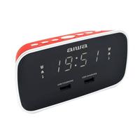 Aiwa CRU-19RD Red Digital Alarm Clock Radio Dual USB Charging for Smartphones and Tablets