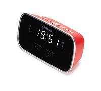 Aiwa CRU-19RD Red Digital Alarm Clock Radio Dual USB Charging for Smartphones and Tablets
