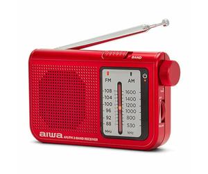 Aiwa RS-55/RD Pocket AM/FM radio with High Definition Aufdio, Heasphone input, include Metal Stereo Earphones. Metalic Red
