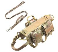 AIWAI Tactical Dog Harness with Pouches,Dog Vest Harness for Large Medium Dogs No-Pull Adjustable Military Dog Harness with Handle Walking Hiking Training (Camouflage(with Leash), L)