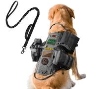 AIWAI Tactical Dog Harness with Pouches,Dog Vest Harness for Large Medium Dogs No-Pull Adjustable Military Dog Harness with Handle Walking Hiking Training (Black(with Leash), L)
