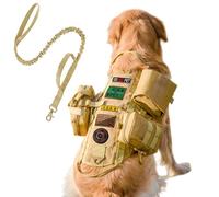 AIWAI Tactical Dog Harness with Pouches,Dog Vest Harness for Large Medium Dogs No-Pull Adjustable Military Dog Harness with Handle Walking Hiking Training (Khaki(with Leash), M)