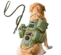 AIWAI Tactical Dog Harness with Pouches,Dog Vest Harness for Large Medium Dogs No-Pull Adjustable Military Dog Harness with Handle Walking Hiking Training (Army Green(with Leash), M)