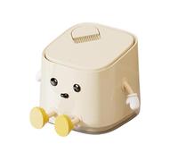 AIWE7D Desktop Trash Can with Lid and Brush, Press-to-Open & Odor-Sealing Lid | Double Layer Hidden Bag Design | Cream White Square Waste Basket for Office, Vanity & Bedroom (Sitting)