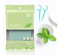 Aiweijia Floss Picks, 100 Pcs Dental Flossers with Mint Flavor, Ergonomic Handle & Ultra Thin String Wrapped, Oral Care Essential for Travel, Office Blue