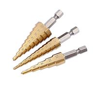 Aiweijia Step Drill Bit Set 3 Piece Set 3-12mm/4-20mm/4-12mm Titanium Coated HSS Hex Shank Pagoda Drill for Drilling on Hard Metal, Stainless Steel, Cast Iron