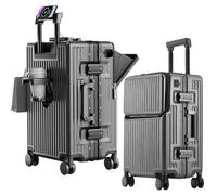 AIWEINY 2-Piece Hardshell Zipperless Luggage Set, 20/26" Aluminum Frame Hardshell Spinner Luggage, Airline Approved Carry-On Luggage, TSA Lock, 360° Quiet Wheels With Cup Holder, grey, Central