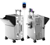 AIWEINY Suitcase Carry-on Luggage Spring-Summer Travel Airline Approved with TSA Lock, 360° Wheel, PC Hard Shell and Aluminum Frame Pressure-Resistant, Suitable for 20'' 24'' 26'' (Silver, 26‘’)