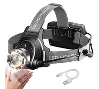 AIWEIYER Zoomable LED Head Torch Headlamp, Motion Sensor USB Rechargeable Headlight, Waterproof Helmet Light, 90° Rotatable Adjustable Head Lamp with Red Safety Light for Runners Fishing Cycling