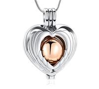 AIWENXI Angel Wings Heart Cremation Jewelry Mini Ball Urn Necklace for Ashes Memorial Keepsake Necklaces for Men Women Stainless Steel Ash Pendant Jewelry