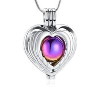 AIWENXI Angel Wings Heart Cremation Jewelry Mini Ball Urn Necklace for Ashes Memorial Keepsake Necklaces for Men Women Stainless Steel Ash Pendant Jewelry